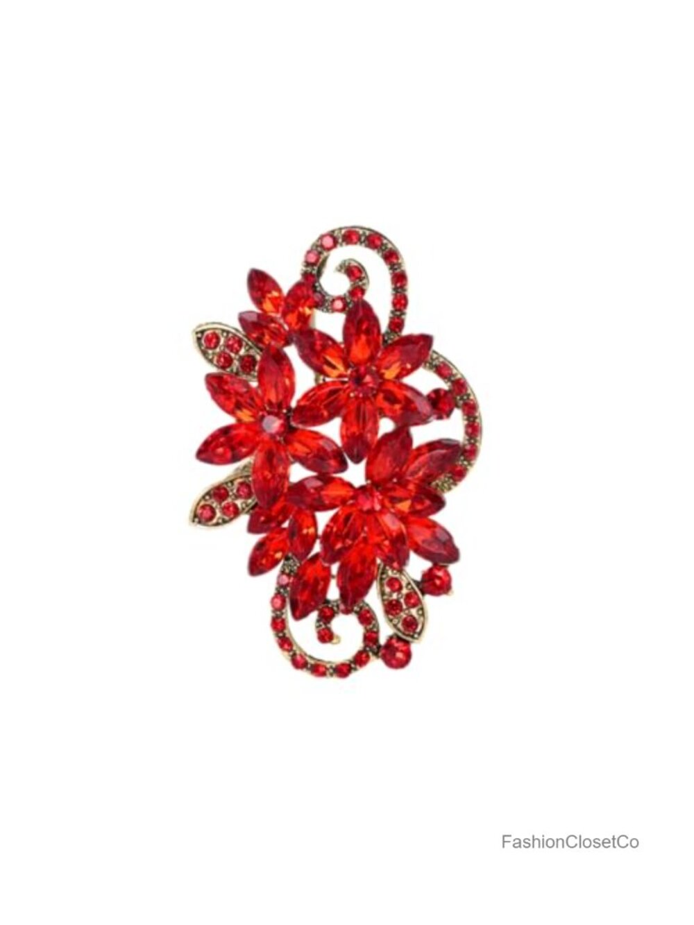 Vintage Crystal Rhinestone Floral Brooch Pin